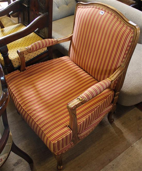 French  gilt wood open arm chair(-)